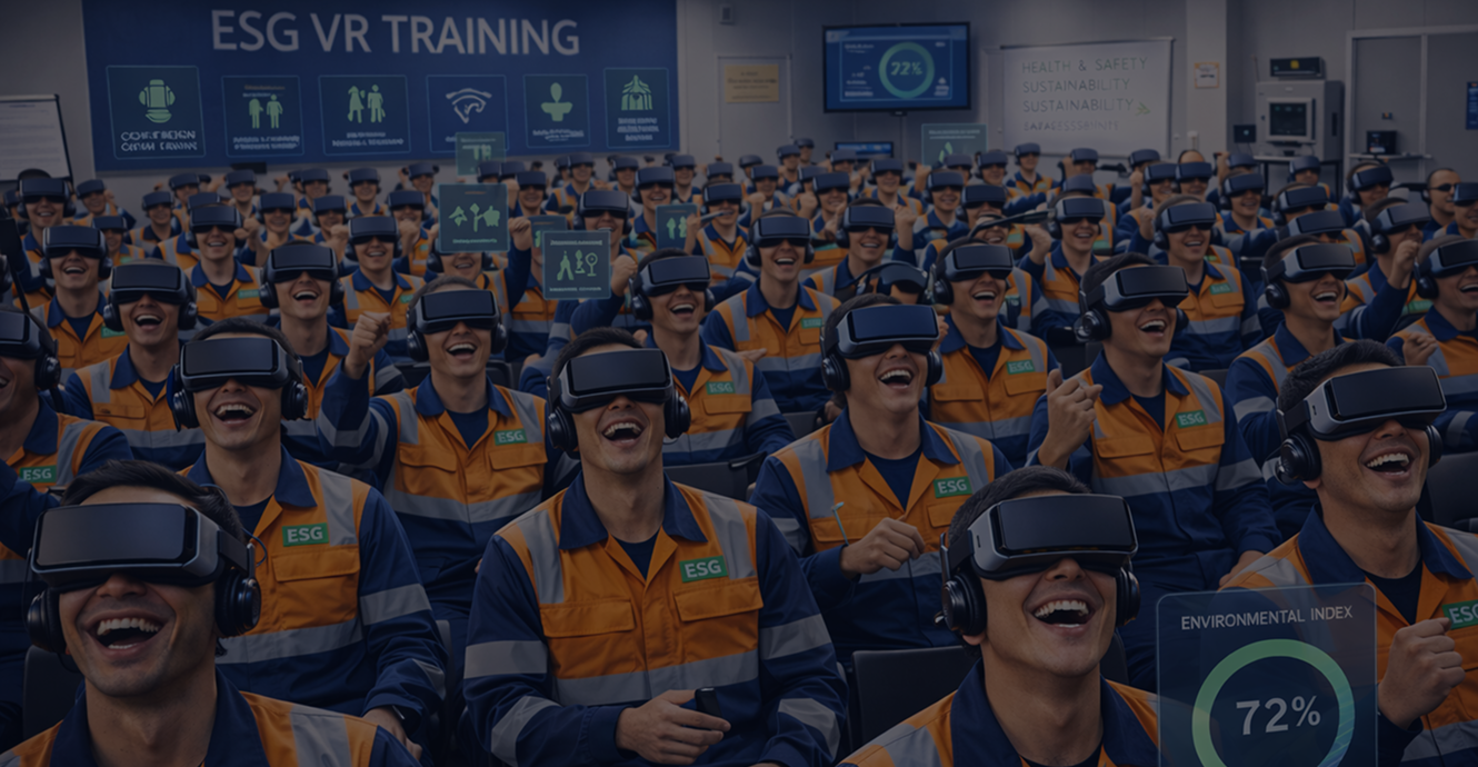 Workers wearing VR headsets during GHA ESG training session
